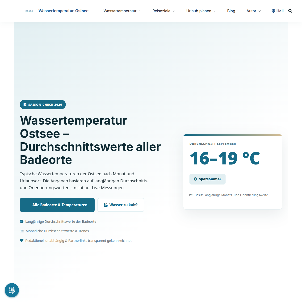 Startseite von Wassertemperatur-Ostsee.de